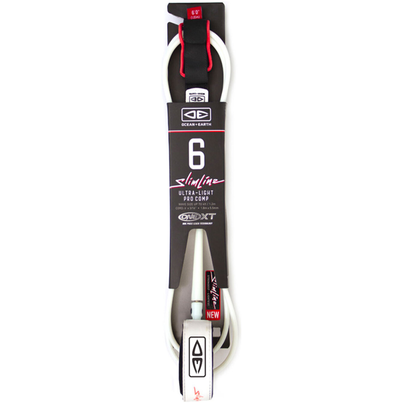 2026 Ocean and Earth Premium One-XT 6FT Slimline Lightweight Comp Surf Leash OESLSC60XT - White